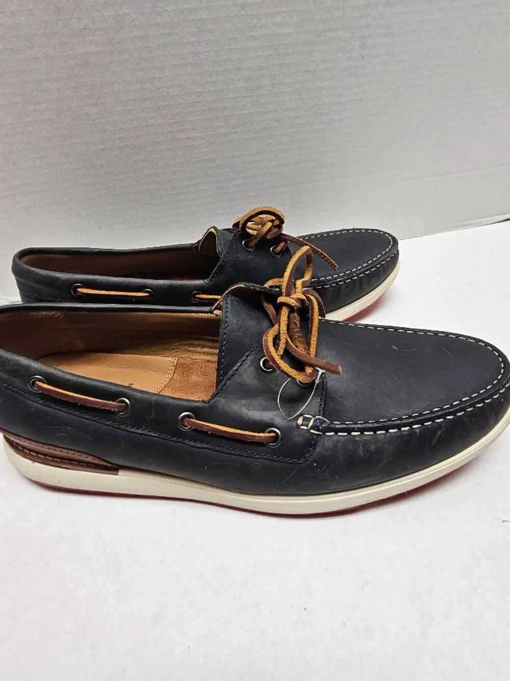 Mens Johnston & Murphy Tru Foam Boat 2 Eye Monaco Shoes Sheepskin Leather 12